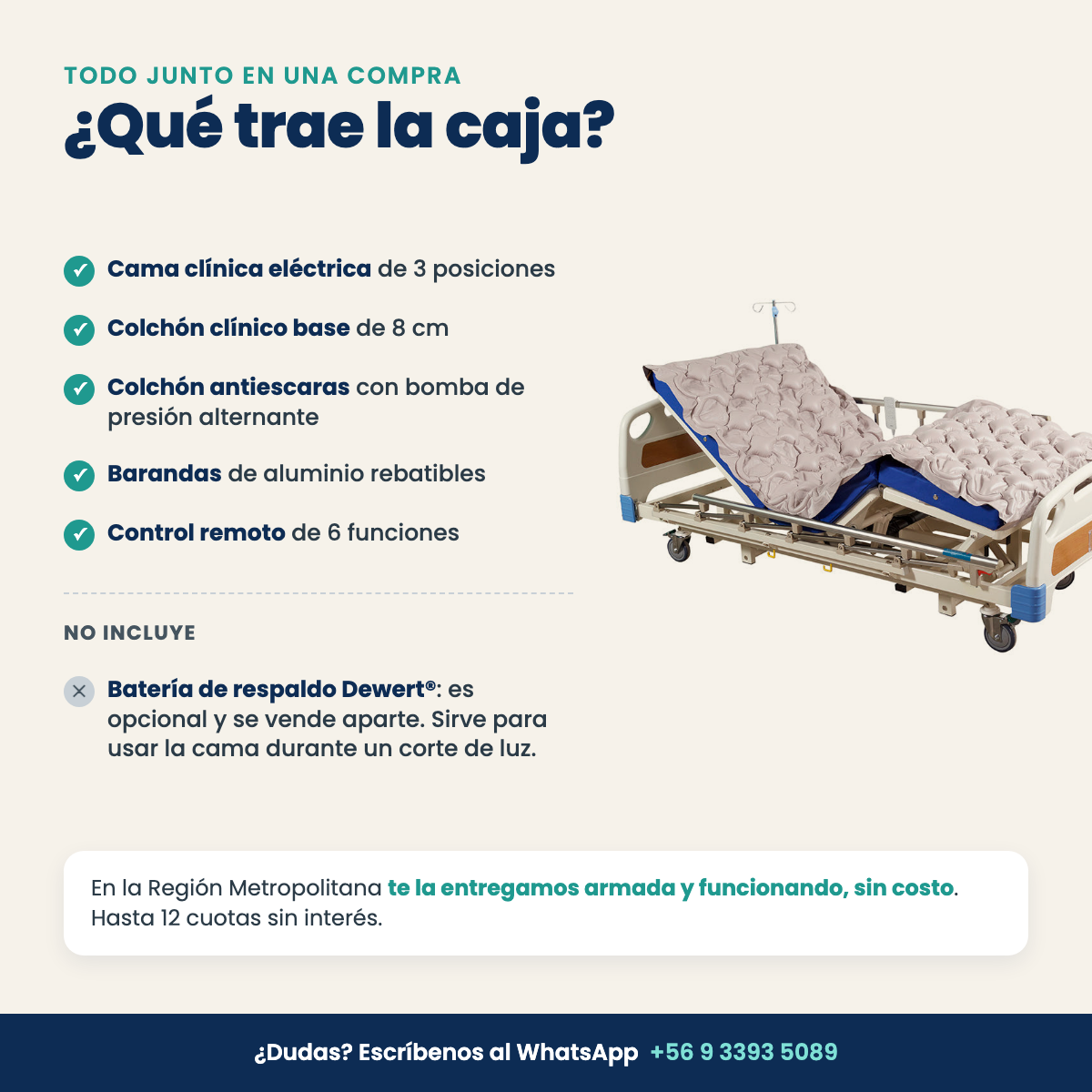Cama Eléctrica 3 pos+ Colchón + Antiescaras Estándar – Promsa Promsa